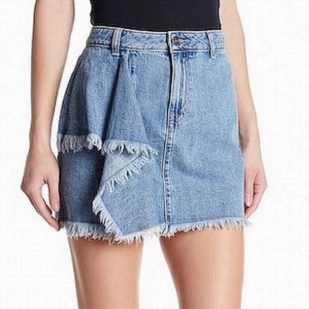 Melrose Market Nordstrom Denim Jean Skirt Mini Ruffle Distressed Light Medium 31